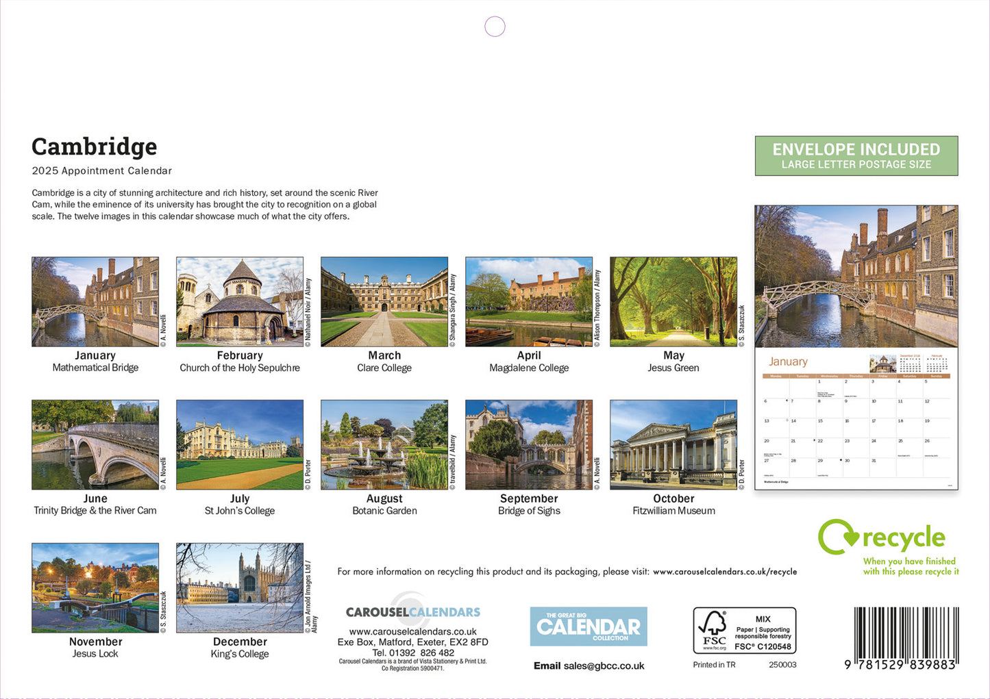 Cambridge A4 Calendar 2025