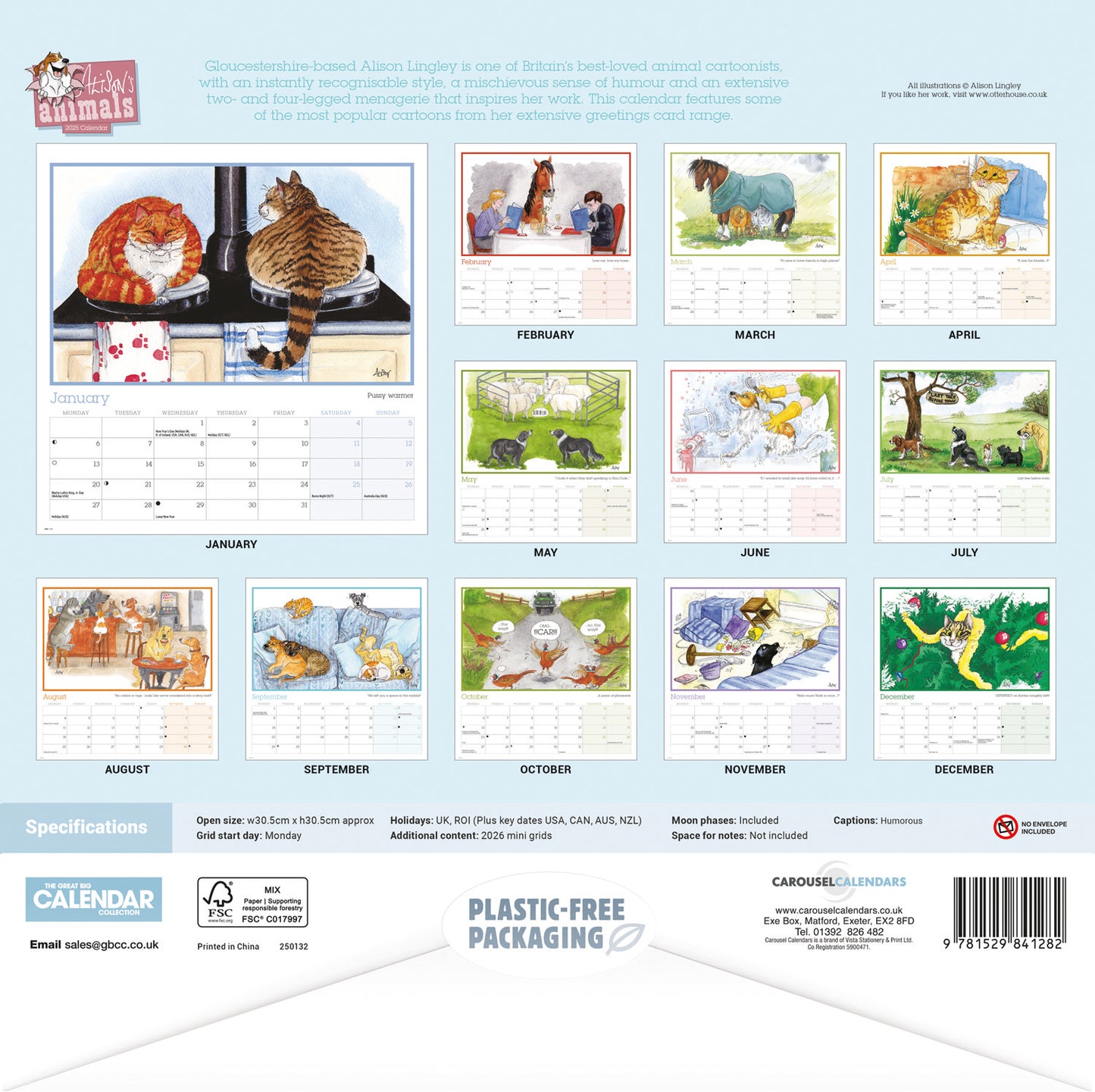 Alisons Animals Wiro Wall Calendar 2025