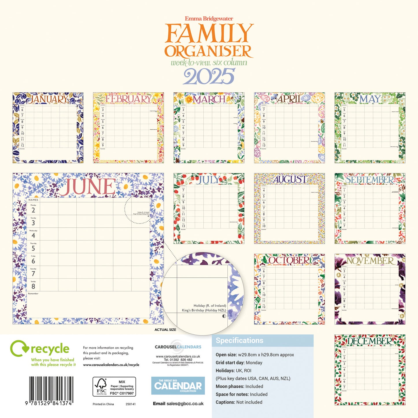 Emma Bridgewater Wildflowers WTV (PFP) Planner Wall Calendar 2025