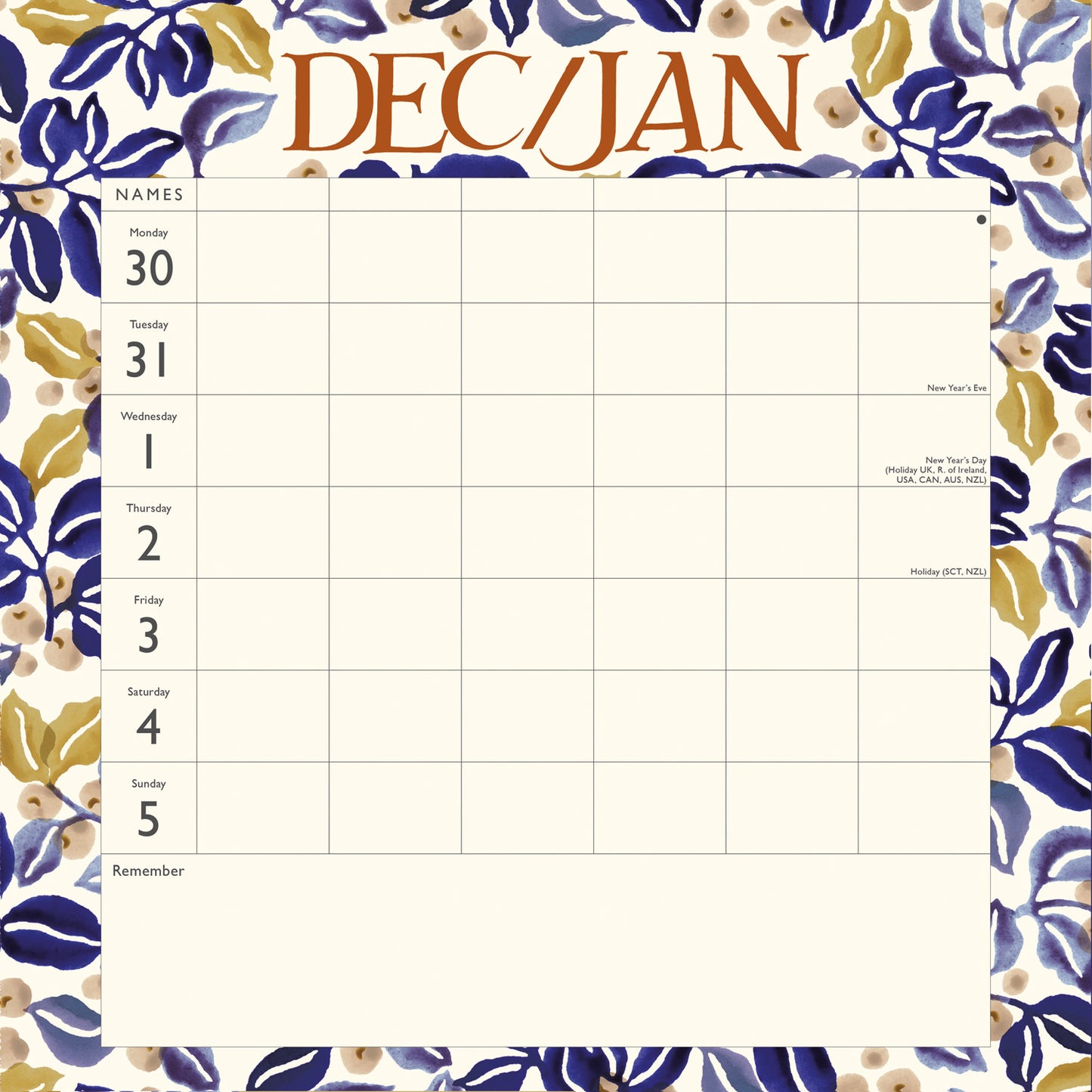 Emma Bridgewater Wildflowers WTV (PFP) Planner Wall Calendar 2025