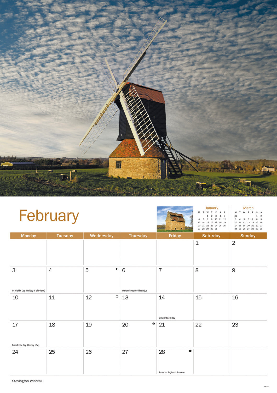 Bedfordshire A4 Calendar 2025