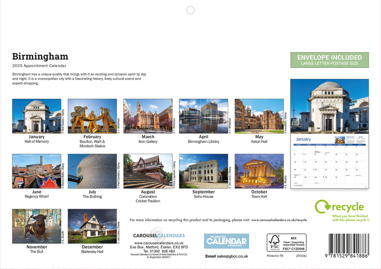 Birmingham A4 Calendar 2025