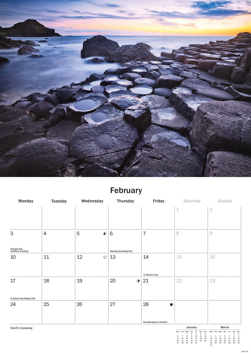 Northern Ireland A5 Calendar 2025