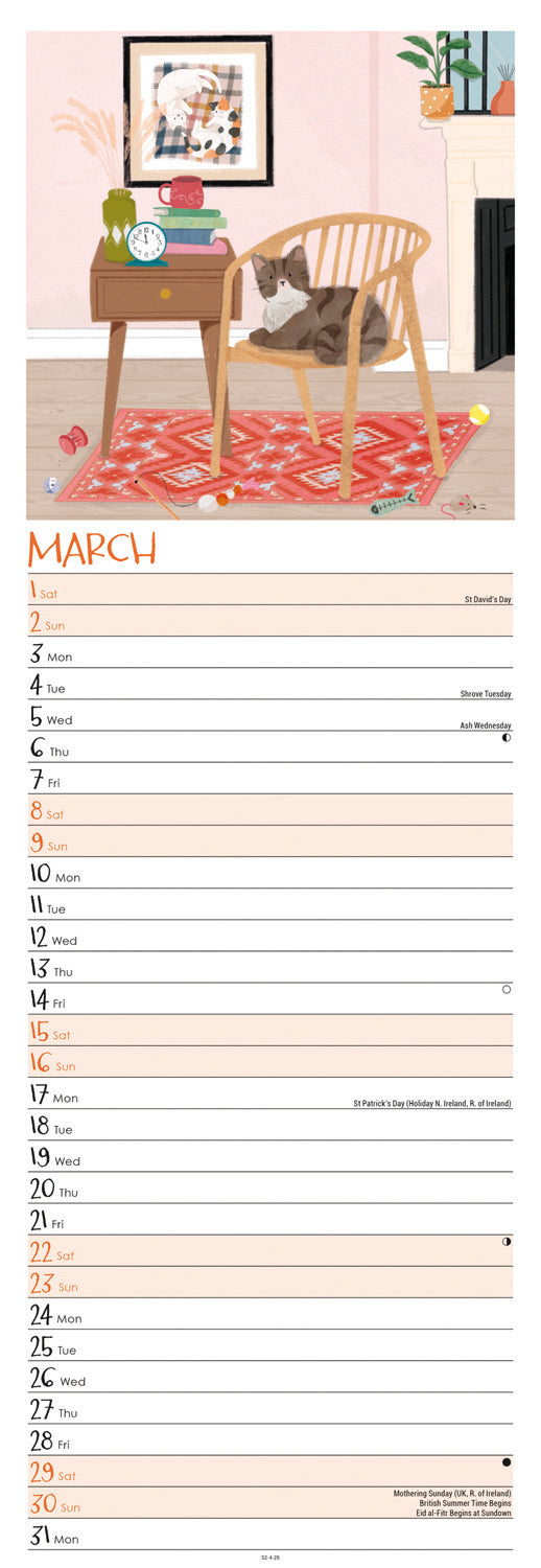 Cats By Anne Mortimer (PFP) Slim Calendar 2025