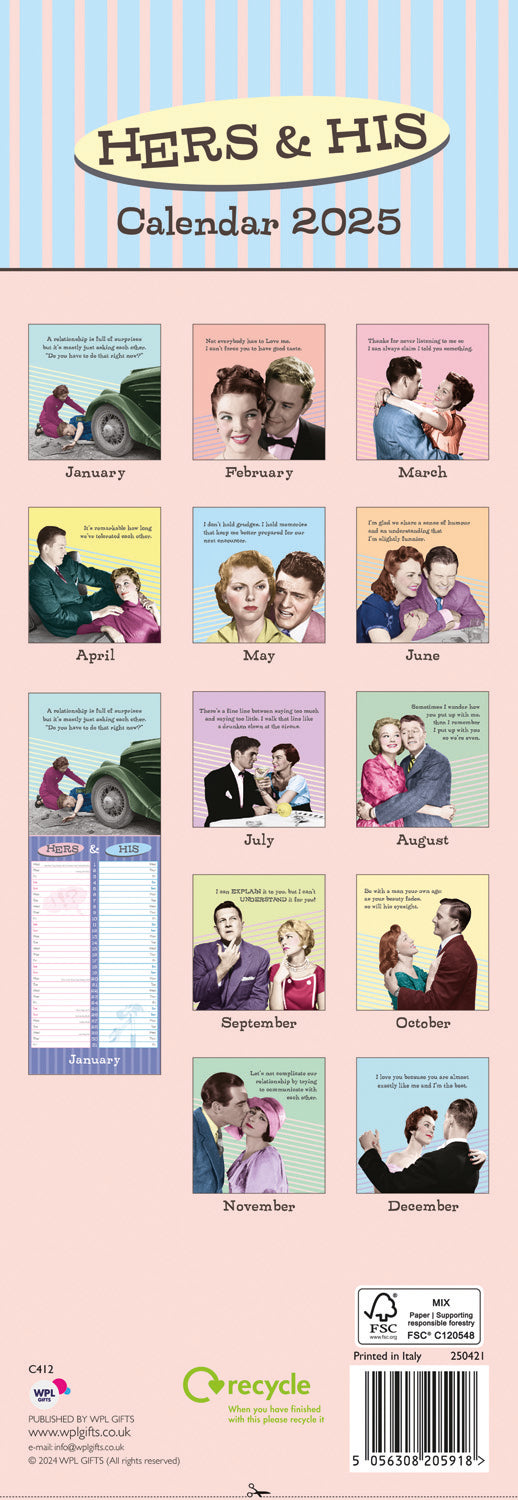 Hers & His (PFP) Slim Calendar 2025