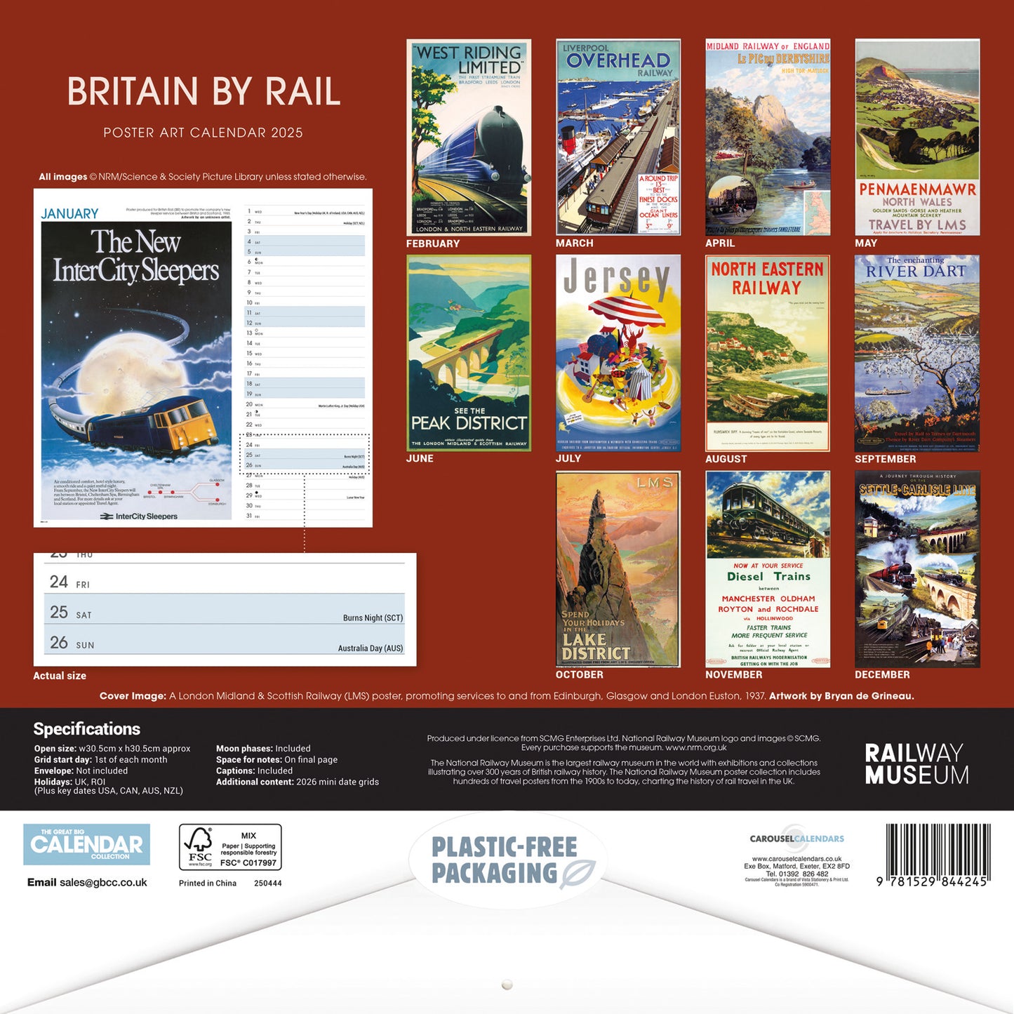 Britain By Rail NRM Wiro Wall Calendar 2025