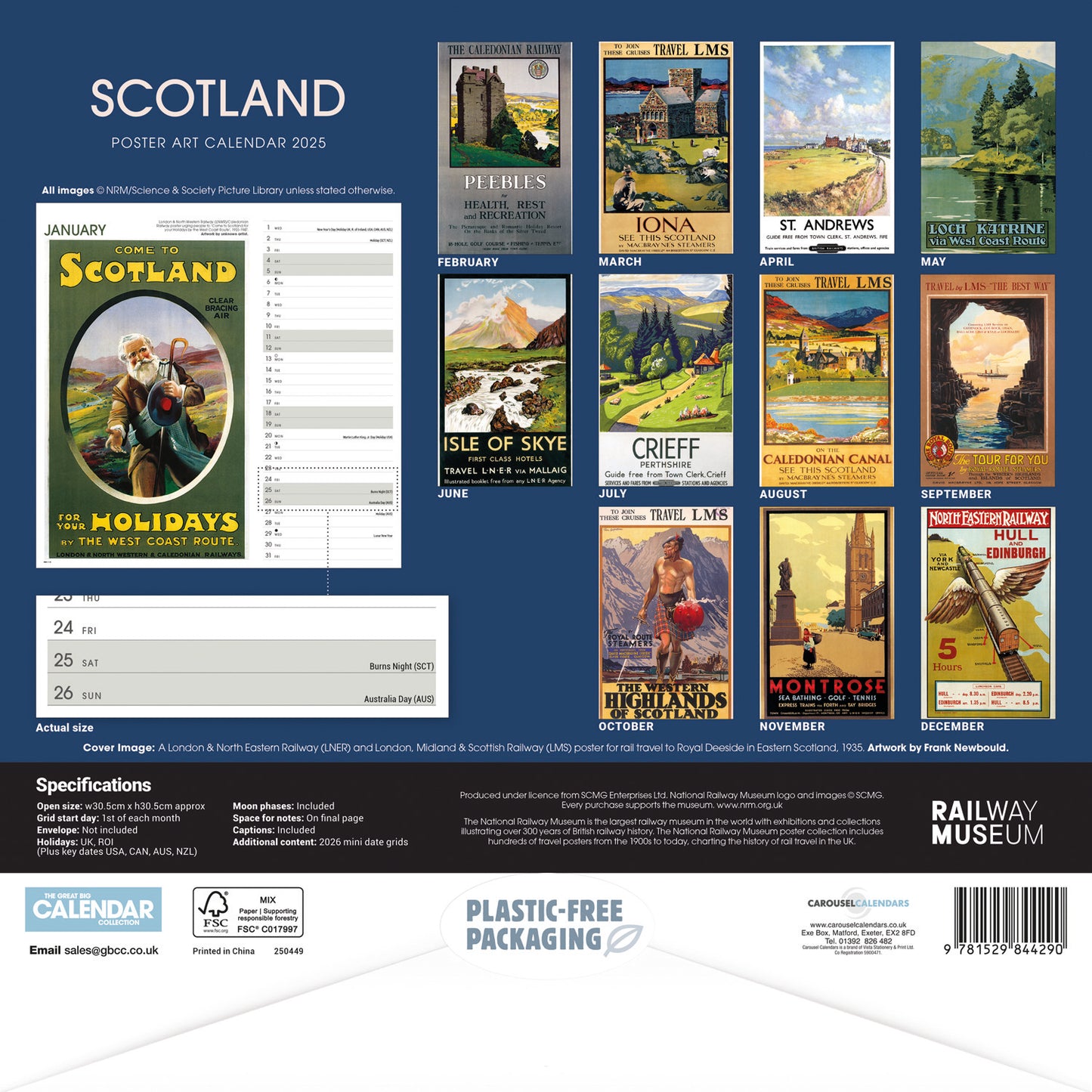 Scotland Poster Art NRM Wiro Wall Calendar 2025
