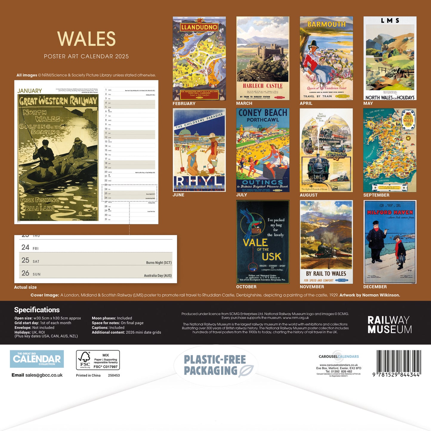 Wales Poster Art NRM Wiro Wall Calendar 2025