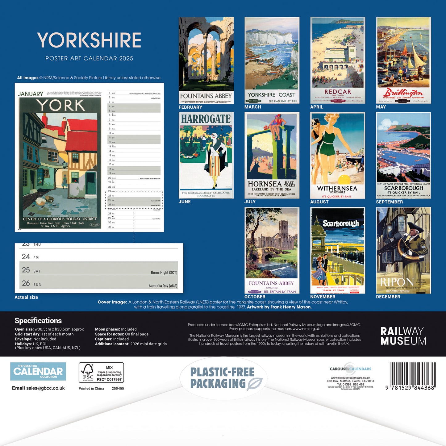 Yorkshire Poster Art NRM Wiro Wall Calendar 2025