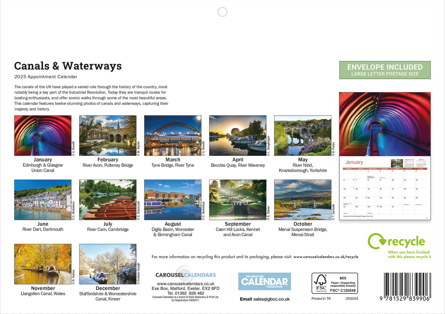 Canals & Waterways A4 Calendar  2025