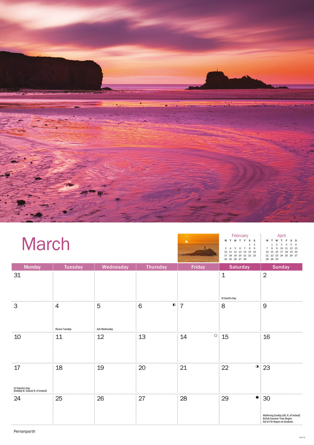 Cornish Sunsets A4 Calendar  2025