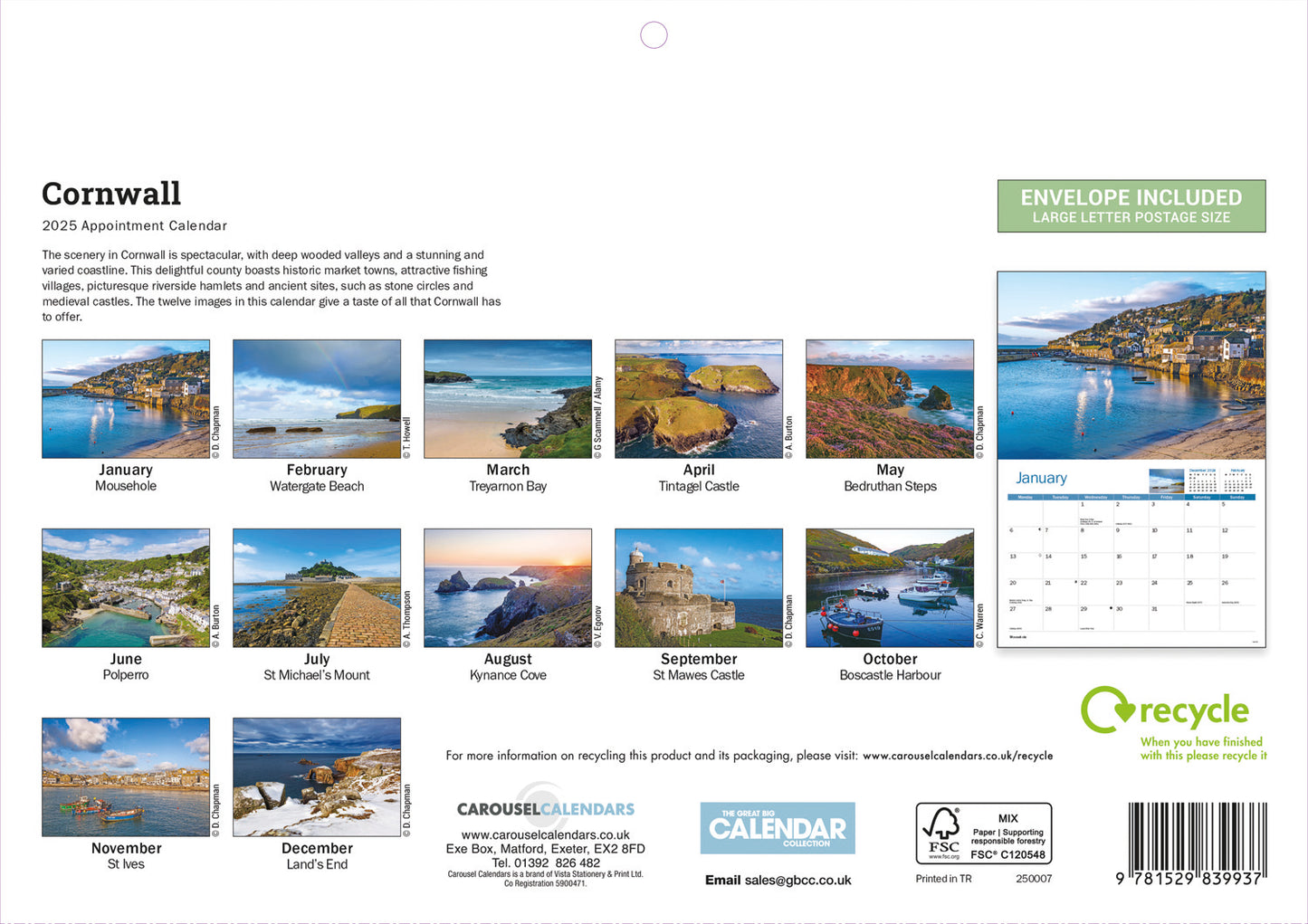 CornWall Calendar A4 Calendar  2025