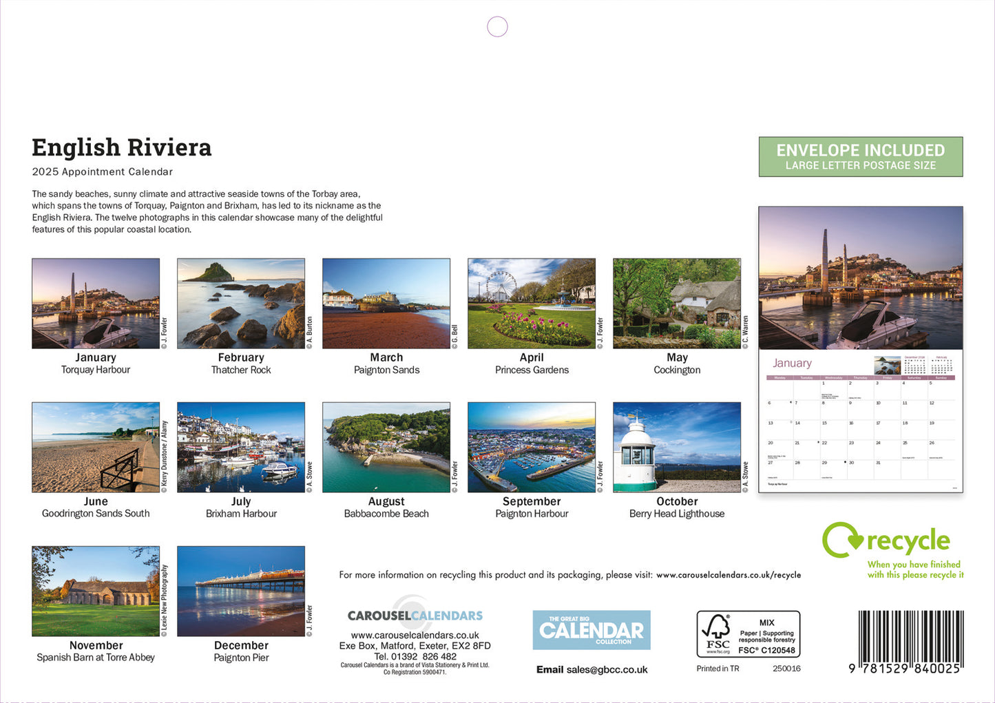 English Riviera A4 Calendar  2025