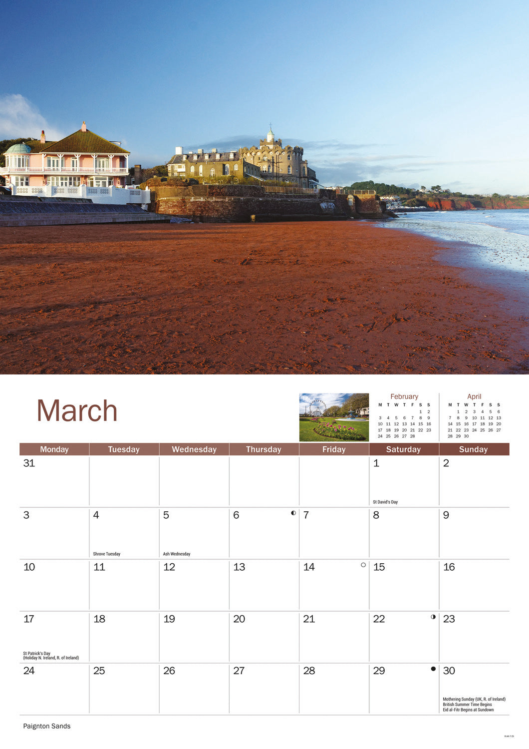 English Riviera A4 Calendar  2025