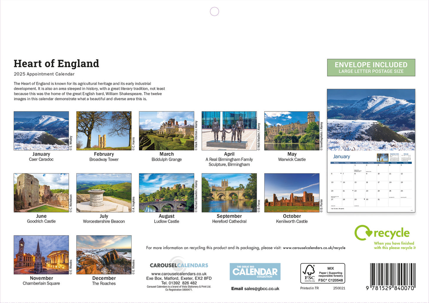 Heart Of England A4 Calendar  2025