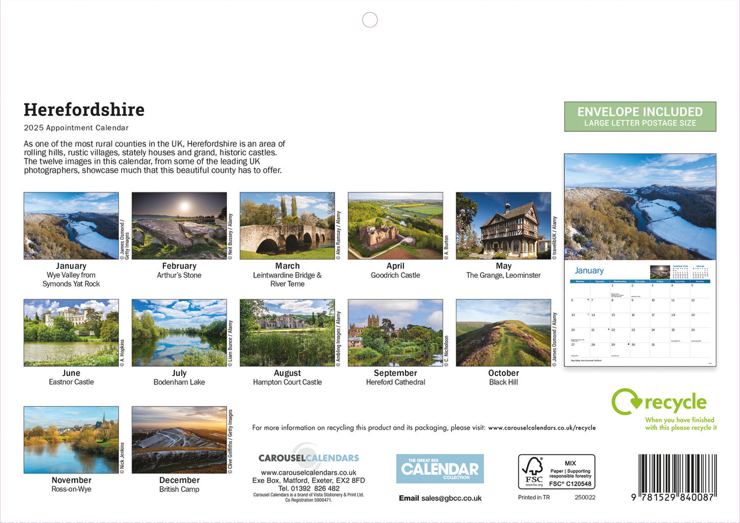 Herefordshire A4 Calendar  2025