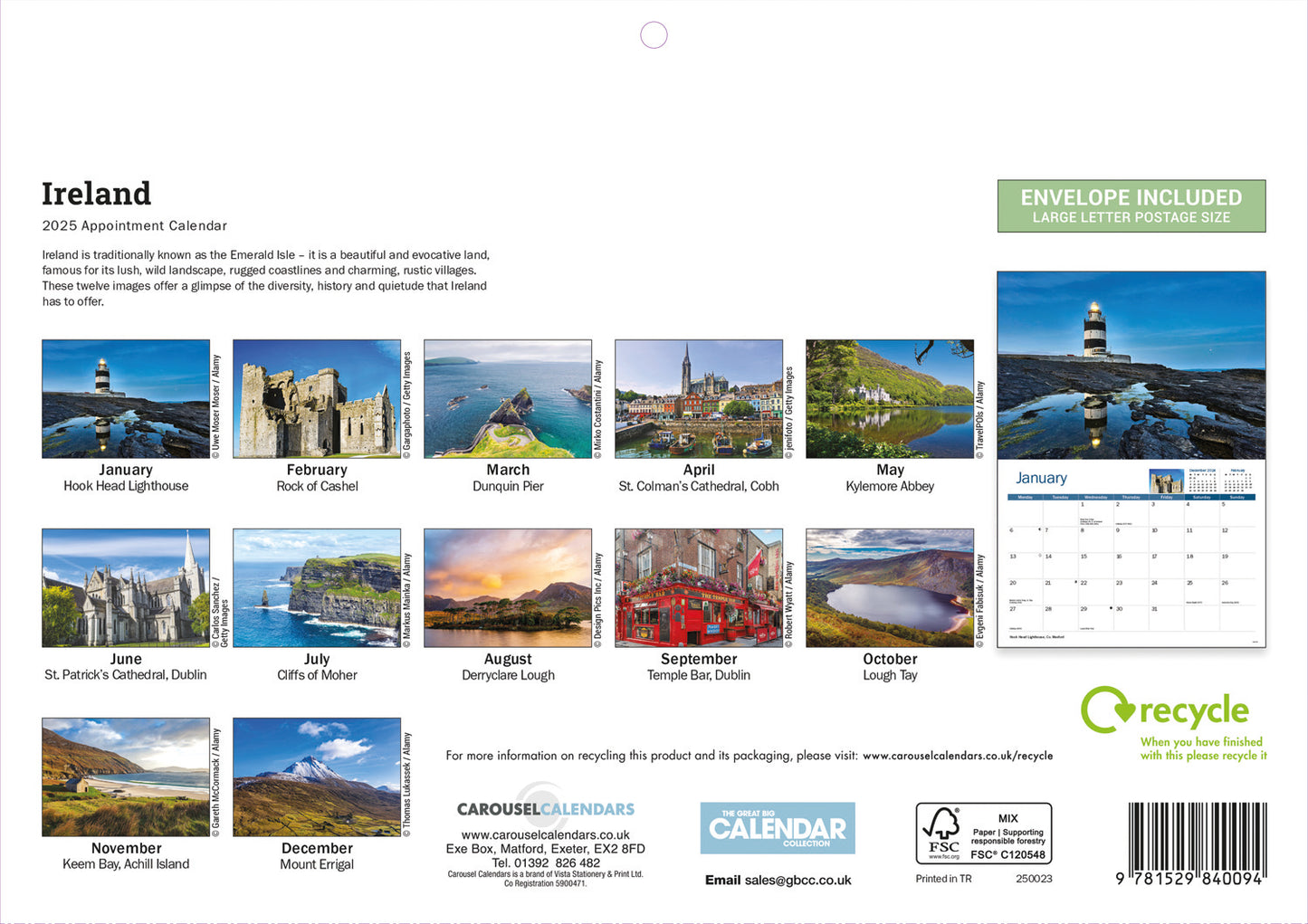 Ireland Eire A4 Calendar 2025