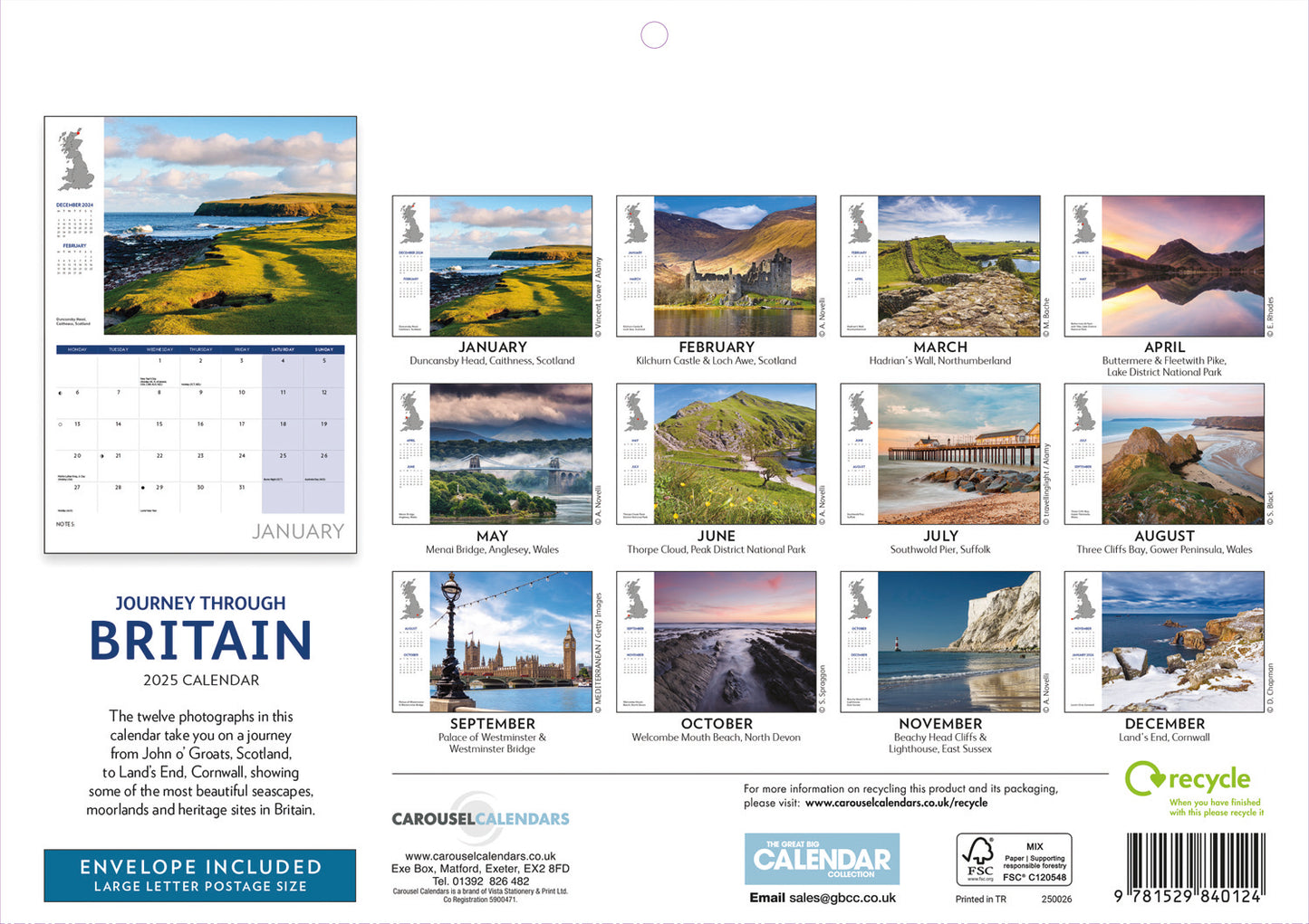 Journey Through Britain A4 Calendar  2025