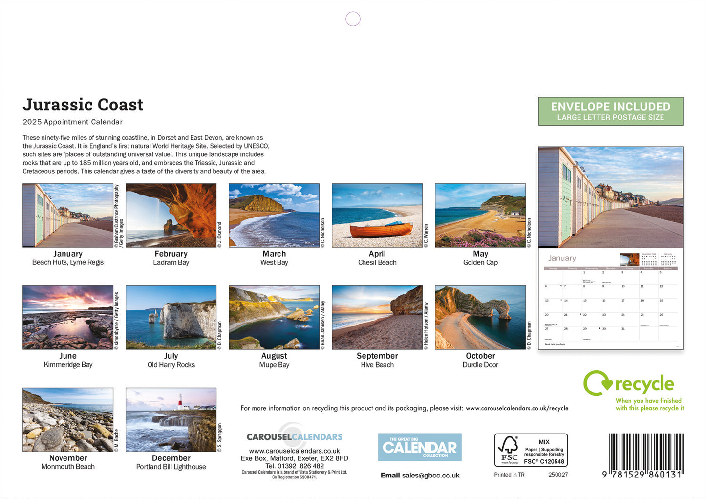 Jurassic Coast A4 Calendar  2025