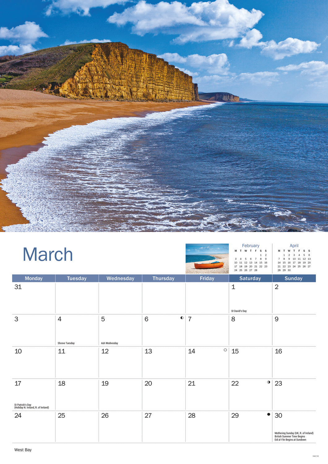 Jurassic Coast A4 Calendar  2025