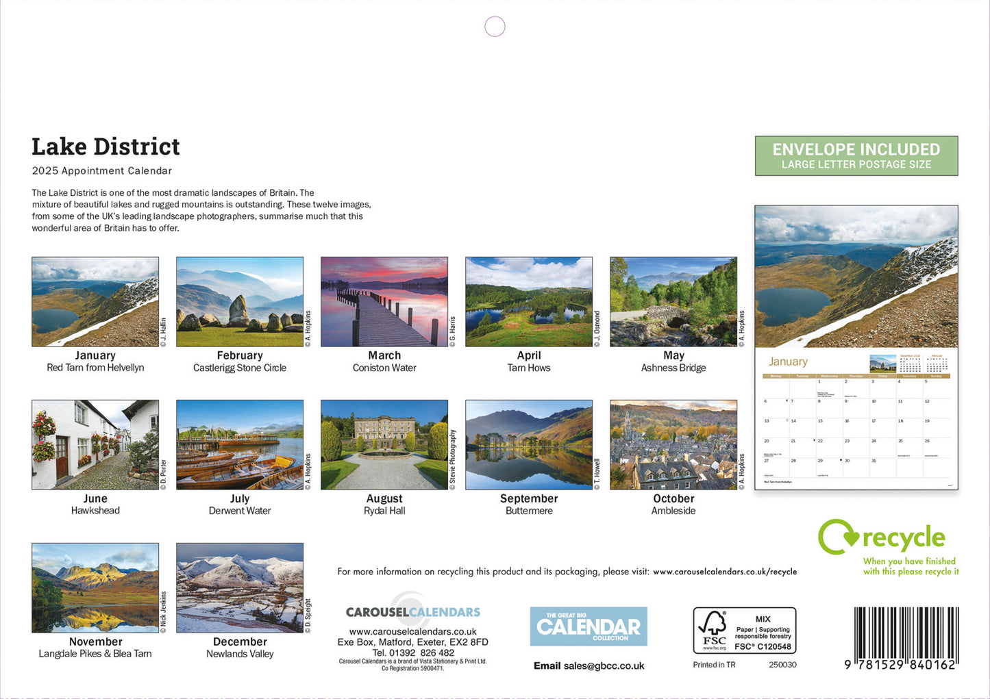 Lake District A4 Calendar  2025