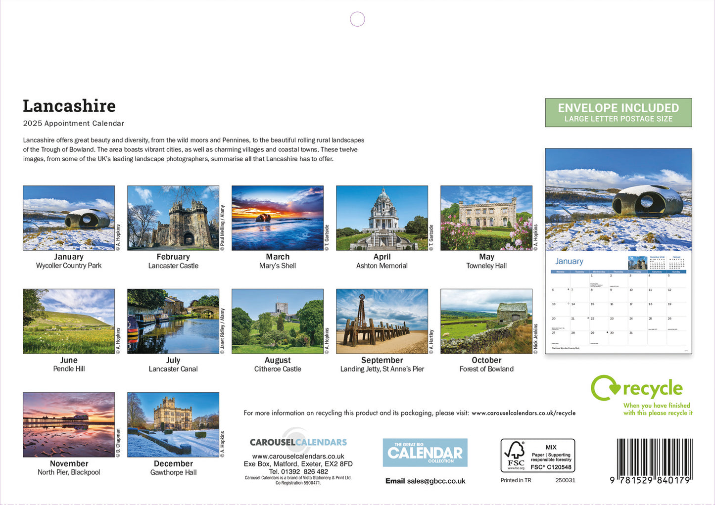 Lancashire A4 Calendar  2025