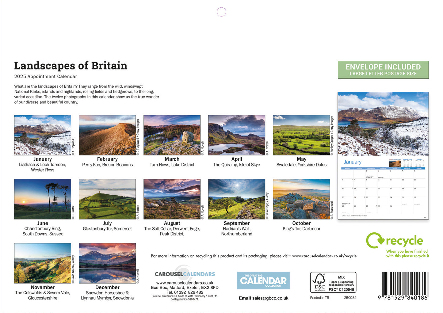 Landscapes of Britain A4 Calendar  2025