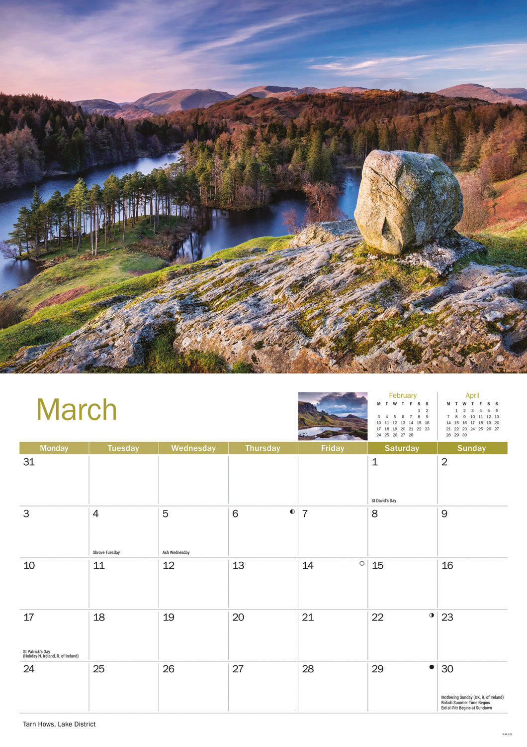 Landscapes of Britain A4 Calendar  2025