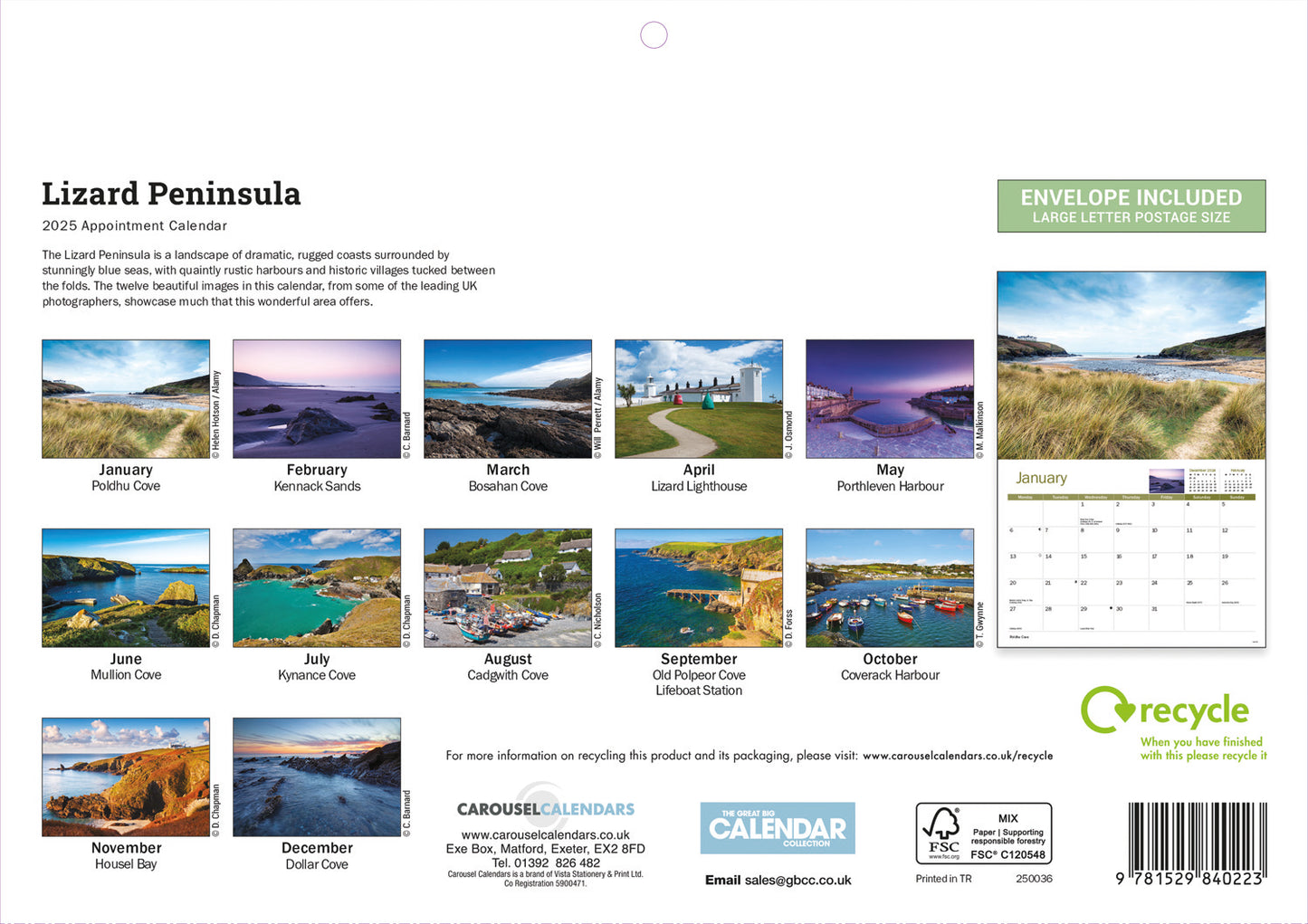 Lizard Peninsula A4 Calendar  2025