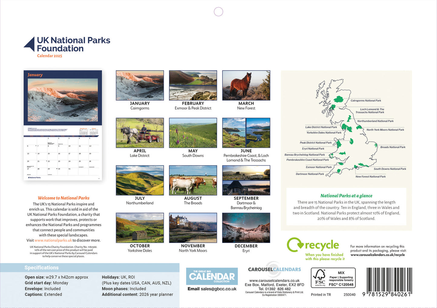 National Parks A4 Calendar  2025