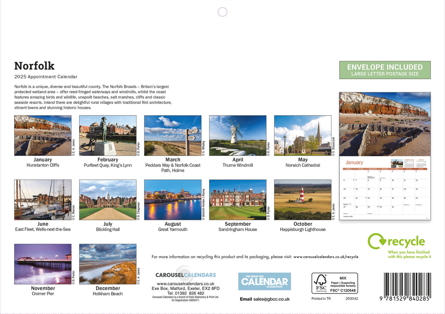 Norfolk A4 Calendar  2025