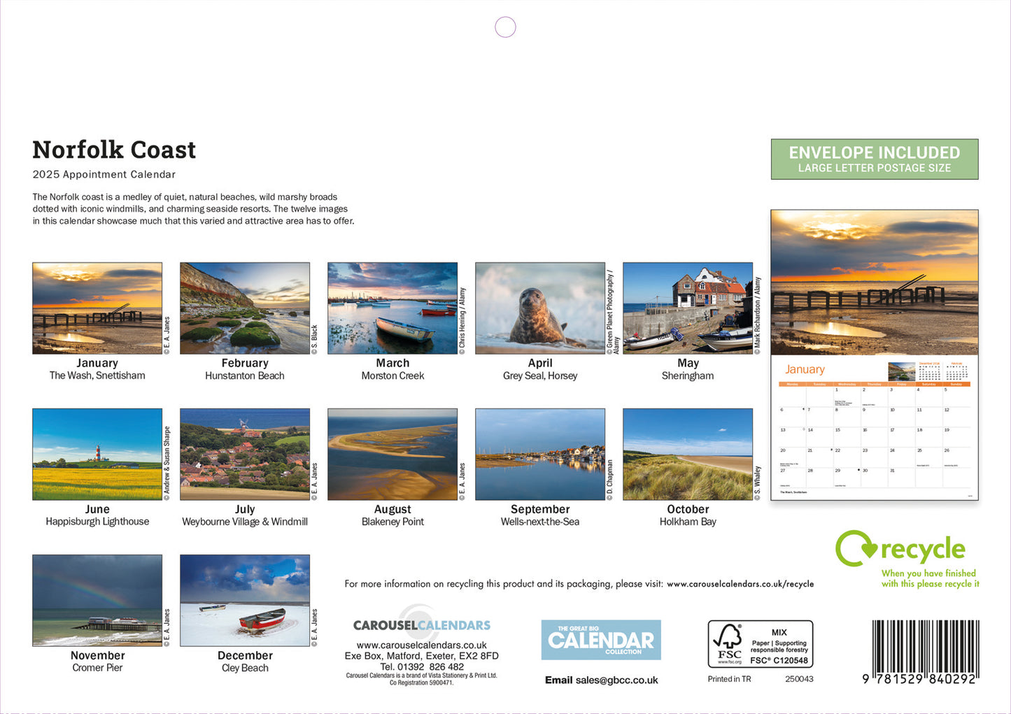 Norfolk Coast A4 Calendar  2025