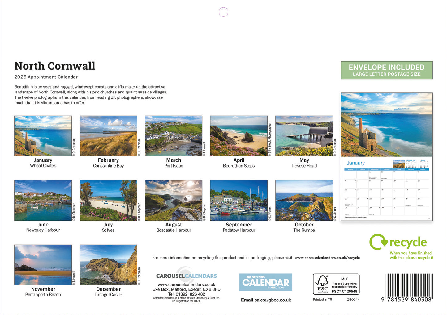 North CornWall Calendar A4 Calendar  2025