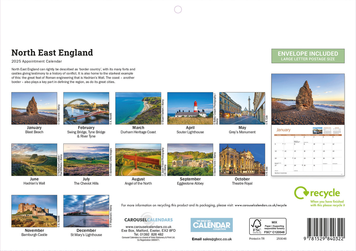 North East England A4 Calendar  2025