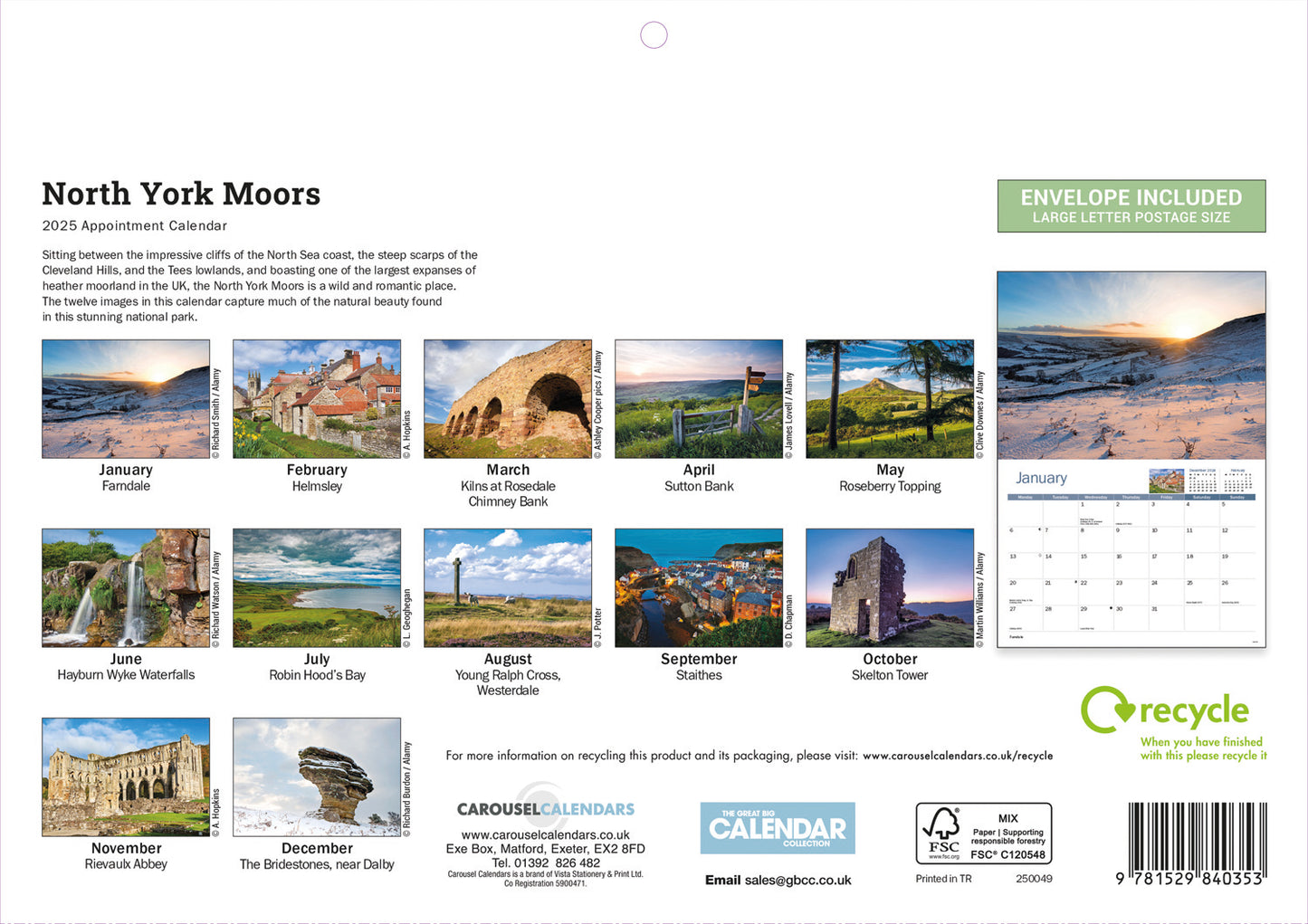 North York Moors A4 Calendar  2025