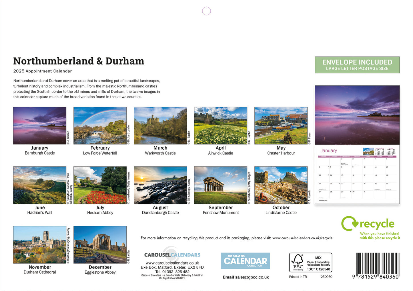 Northumberland & Durham A4 Calendar  2025