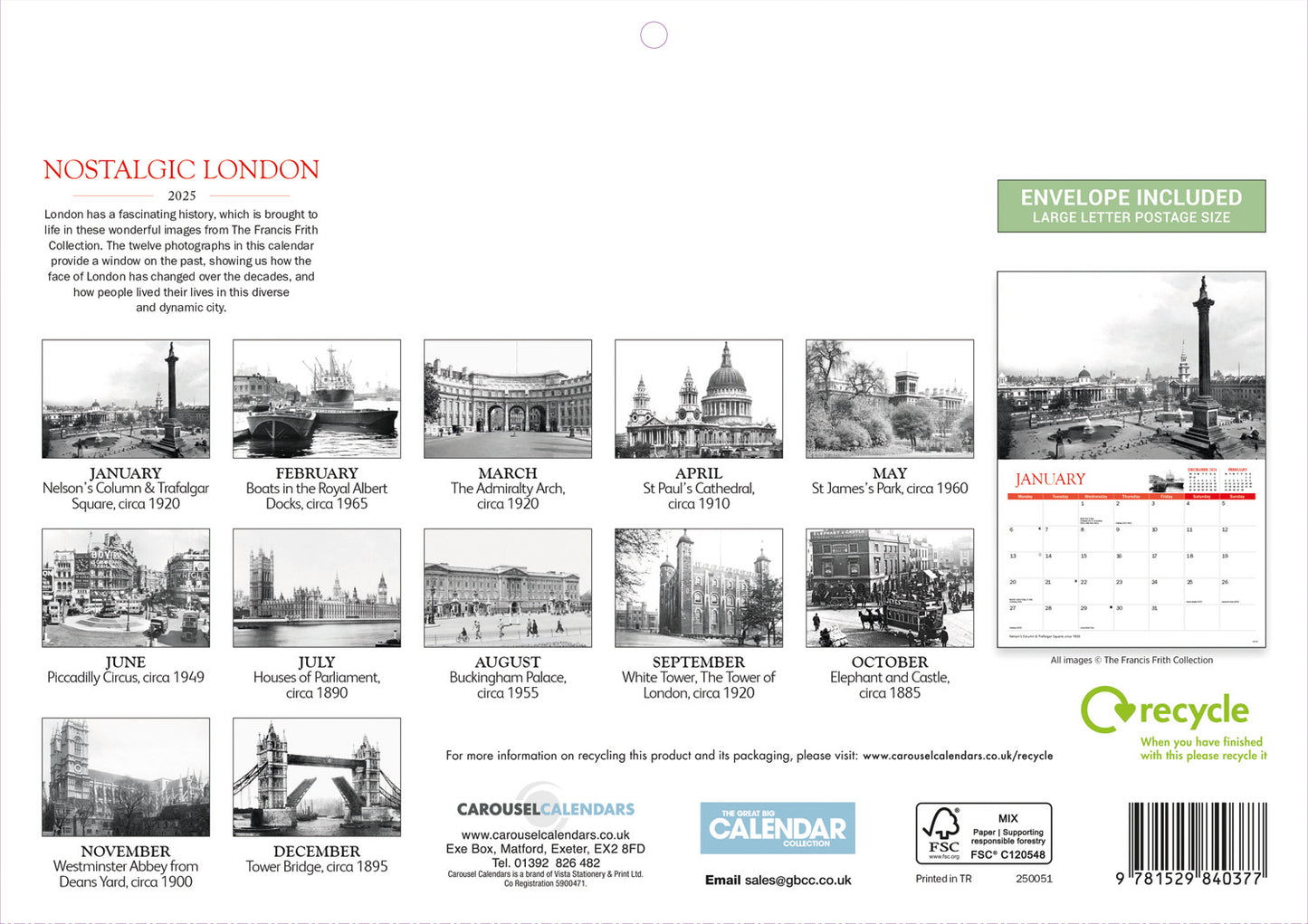 Nostalgic London A4 Calendar  2025