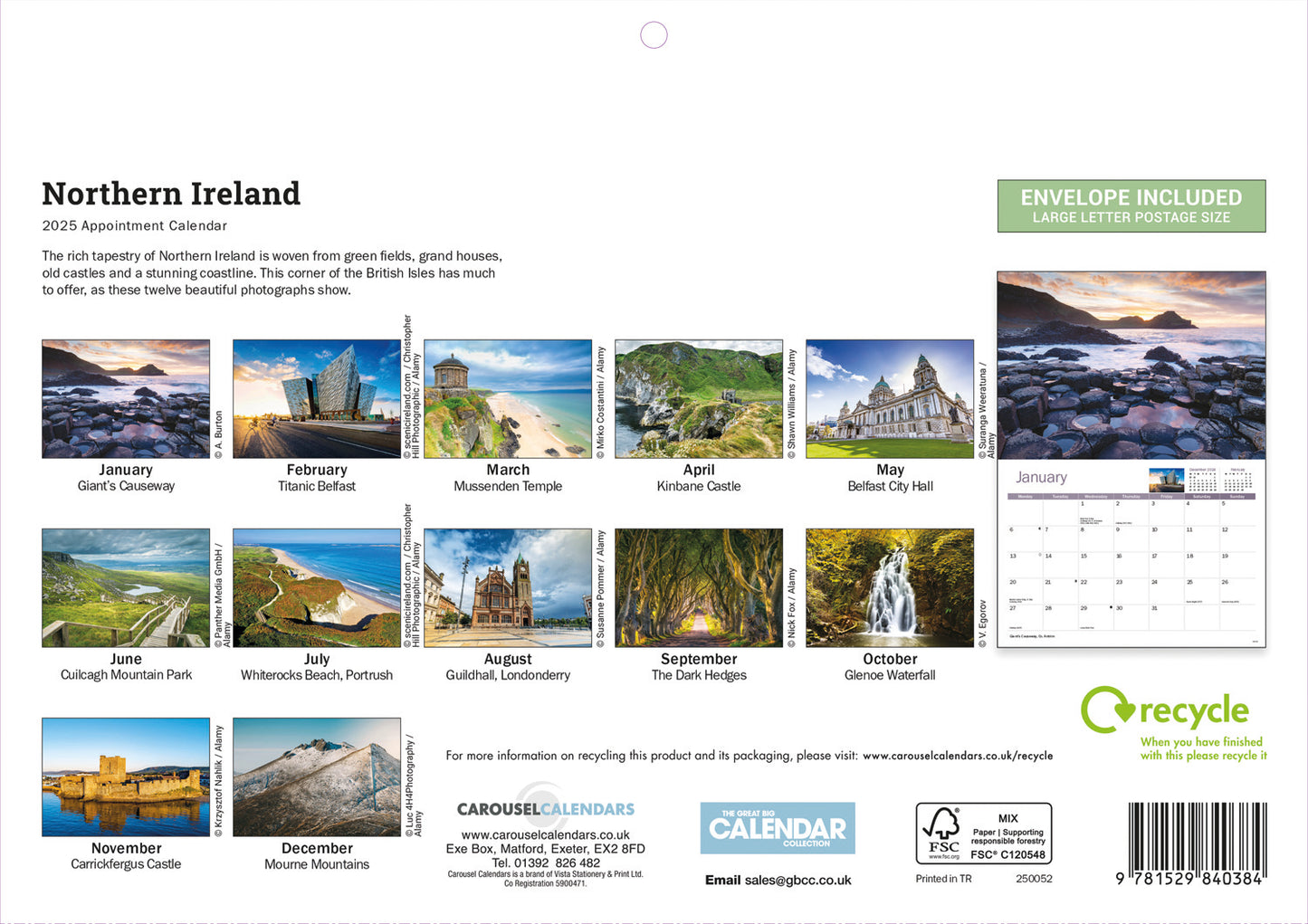 Northern Ireland A4 Calendar  2025