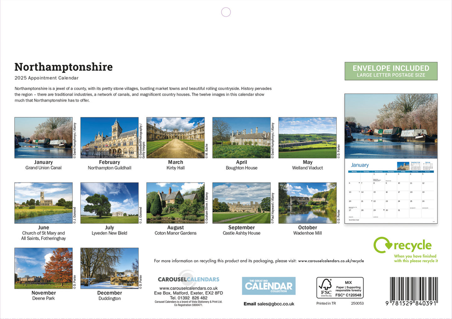 Northamptonshire A4 Calendar  2025