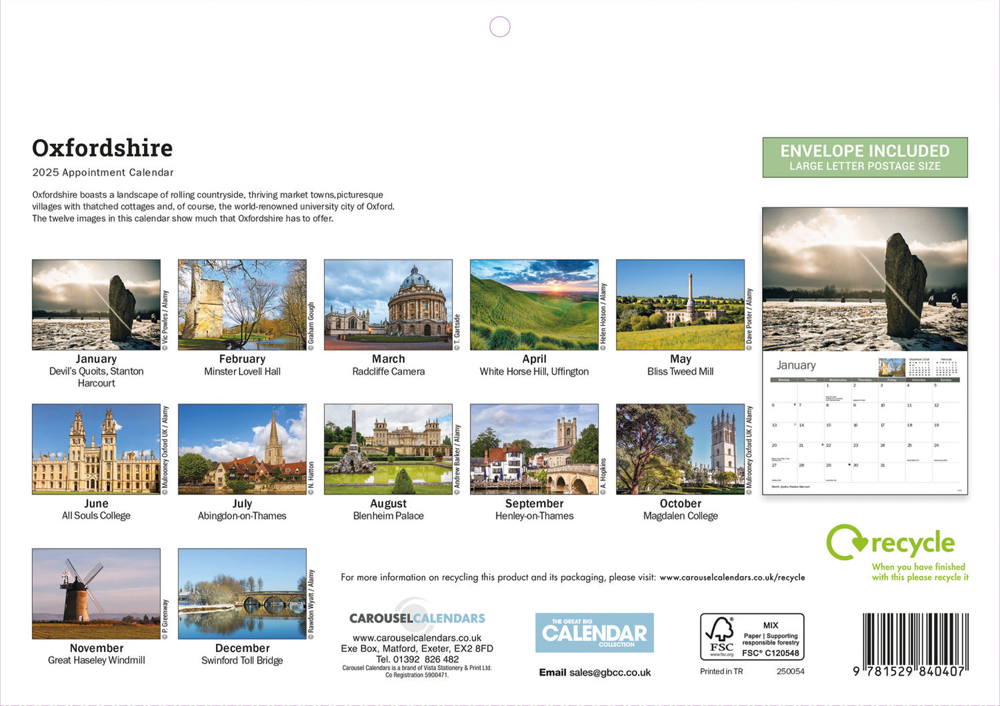 Oxfordshire A4 Calendar  2025