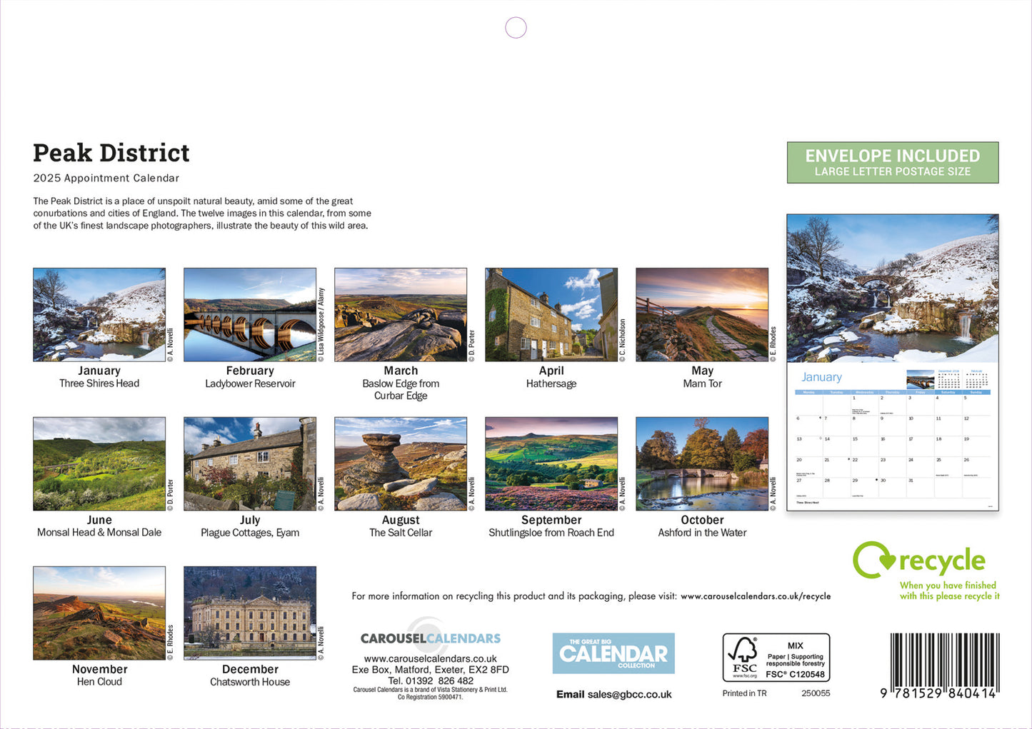 Peak District A4 Calendar  2025