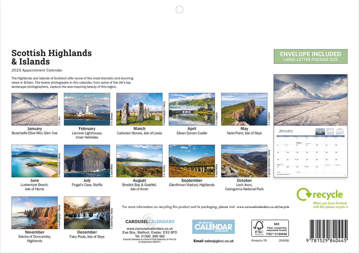 Scottish Highlands & Islands A4 Calendar  2025