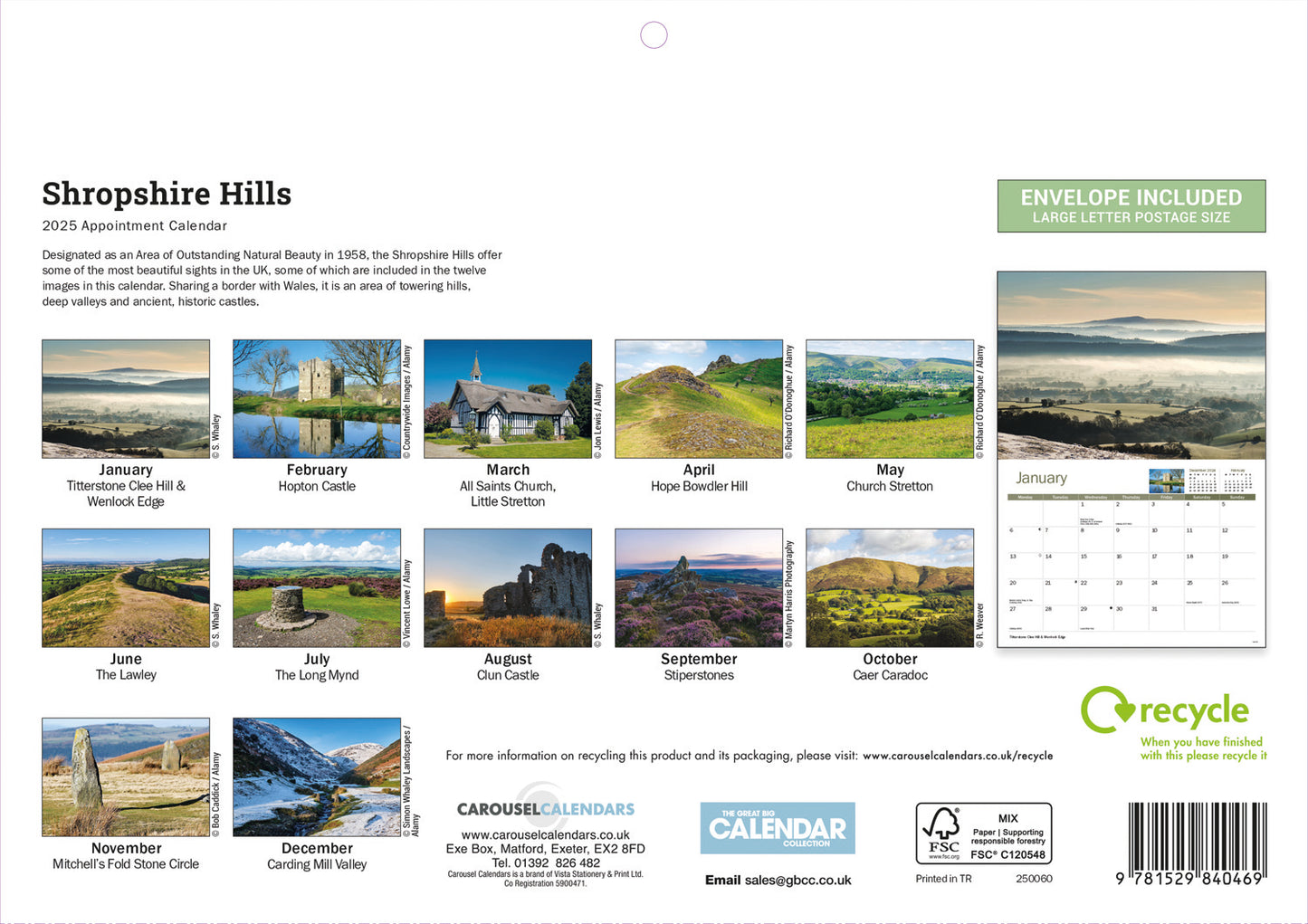 Shropshire Hills A4 Calendar  2025