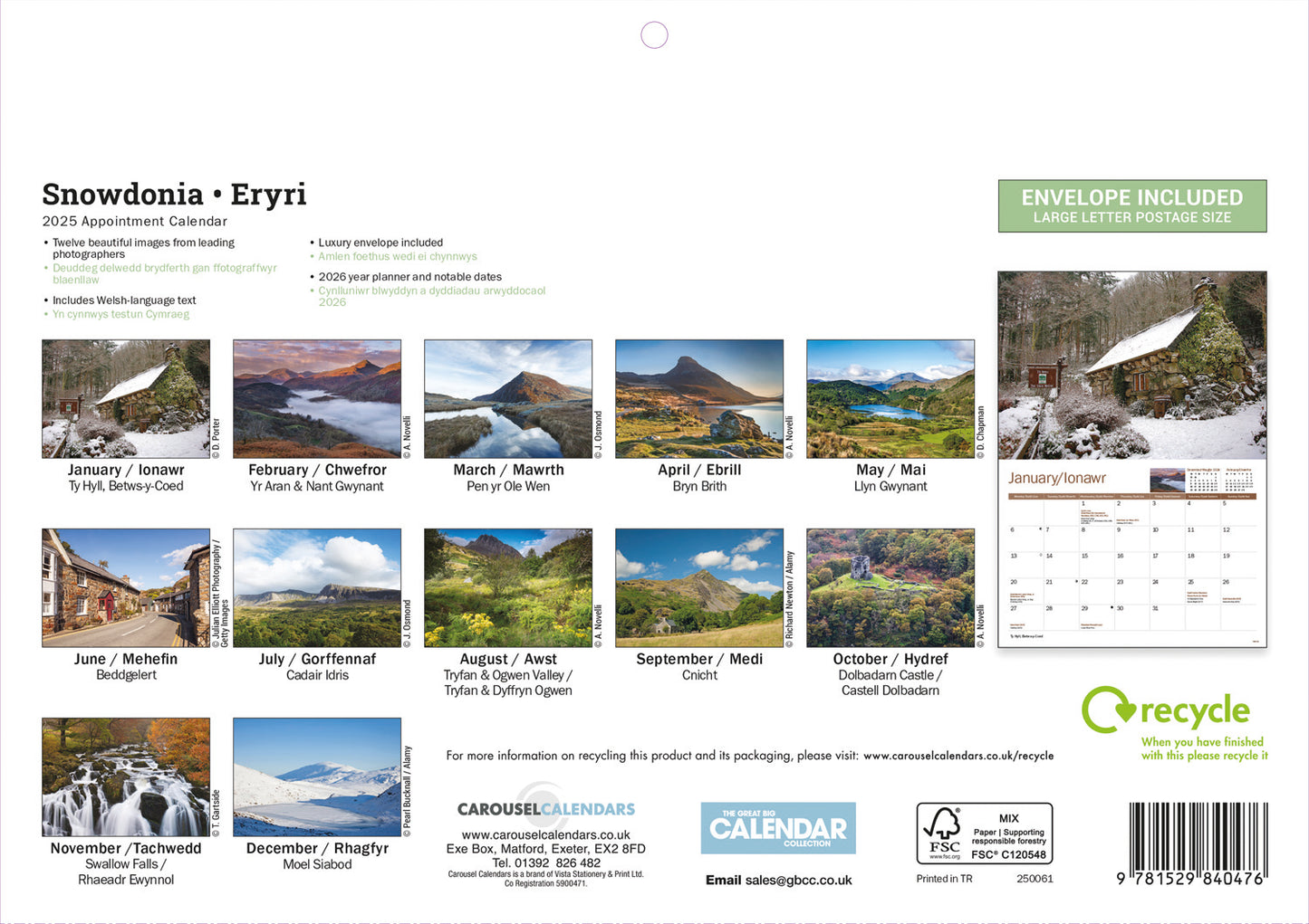 Snowdonia A4 Calendar  2025