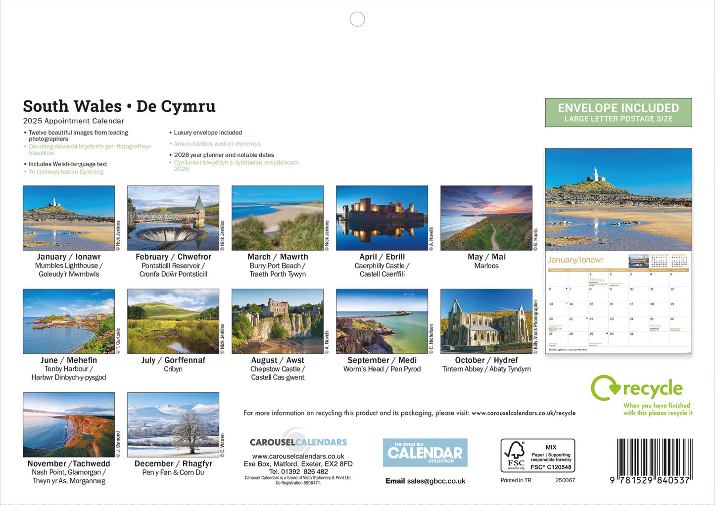 South Wales A4 Calendar 2025