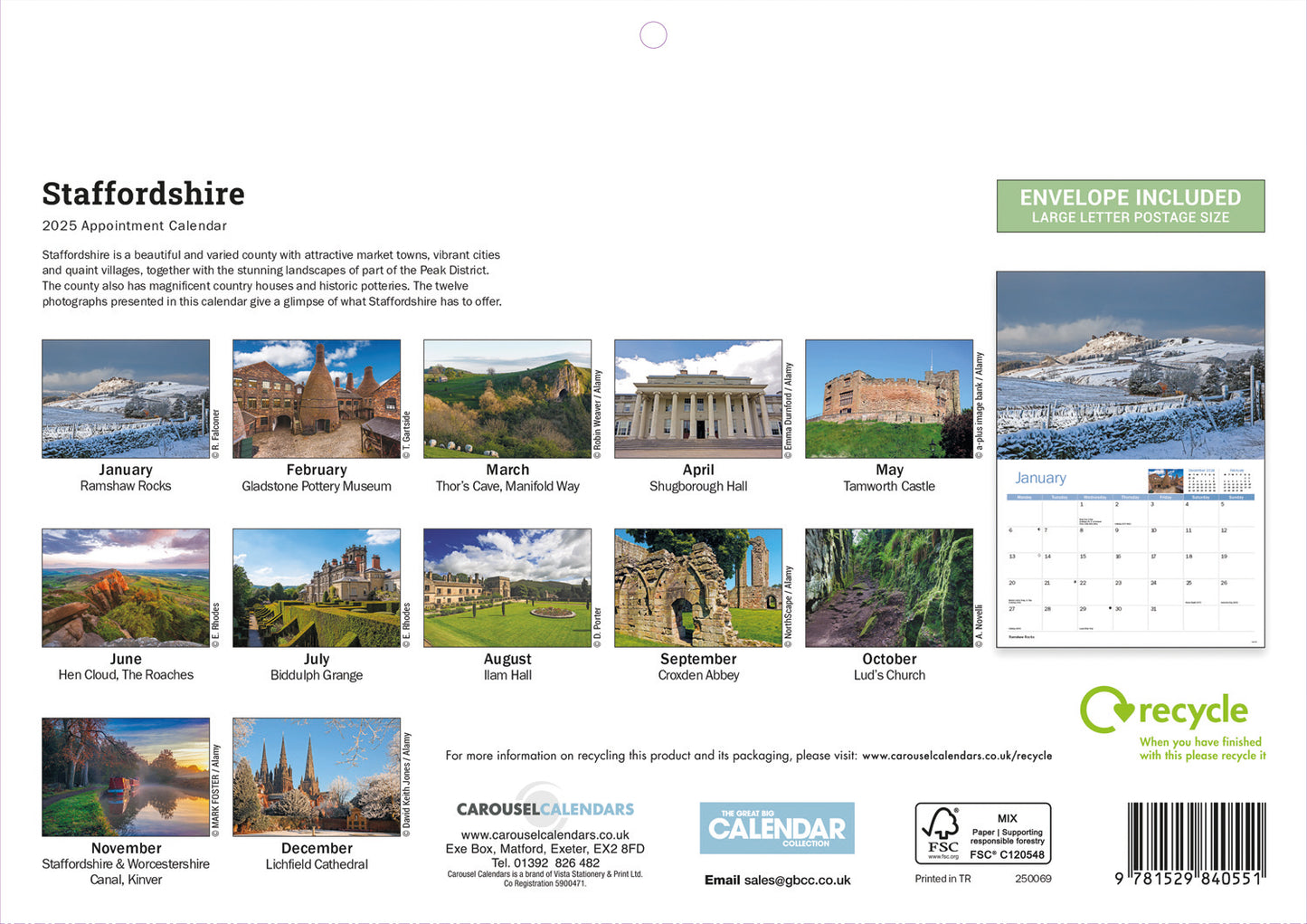 Staffordshire A4 Calendar  2025