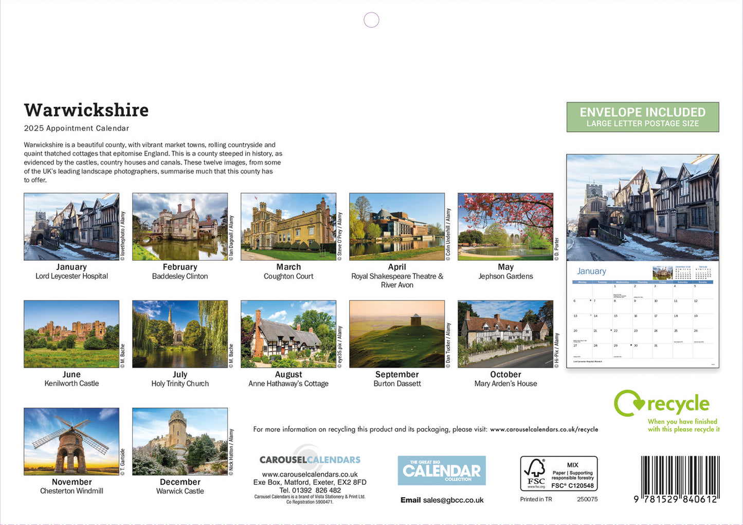 Warwickshire A4 Calendar  2025