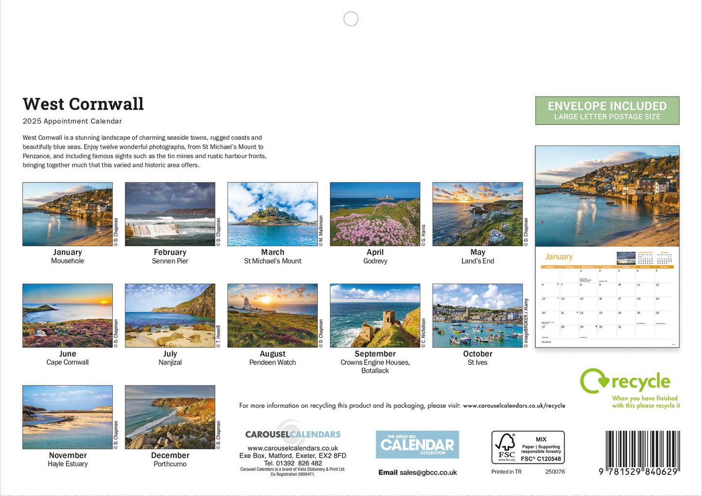 West CornWall Calendar A4 Calendar  2025