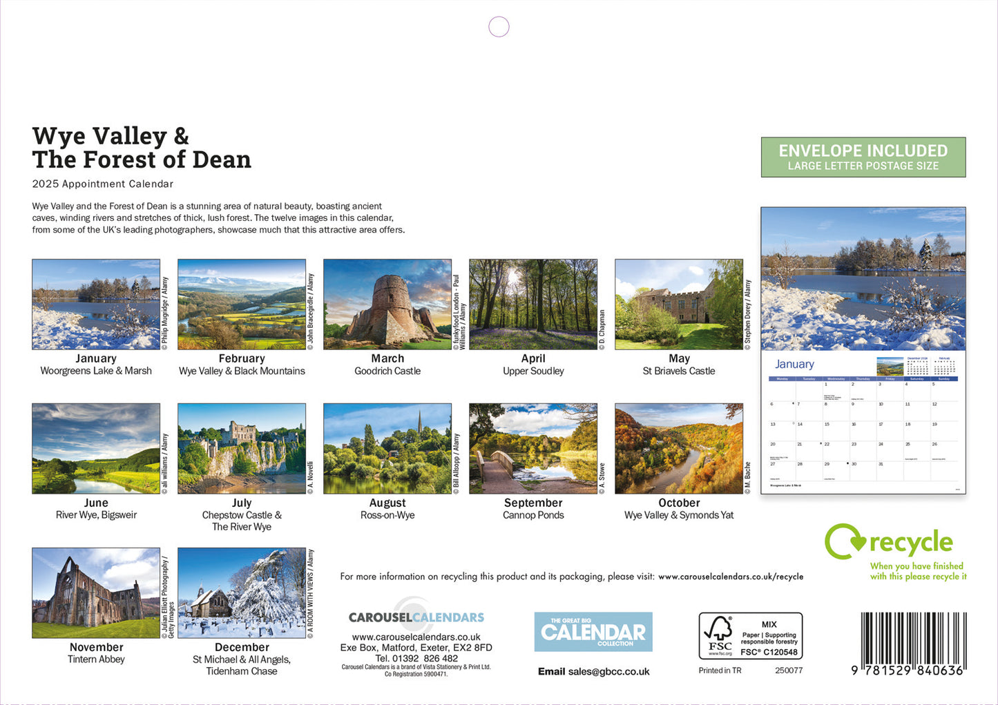 Wye Valley & The Forest of Dean A4 Calendar  2025