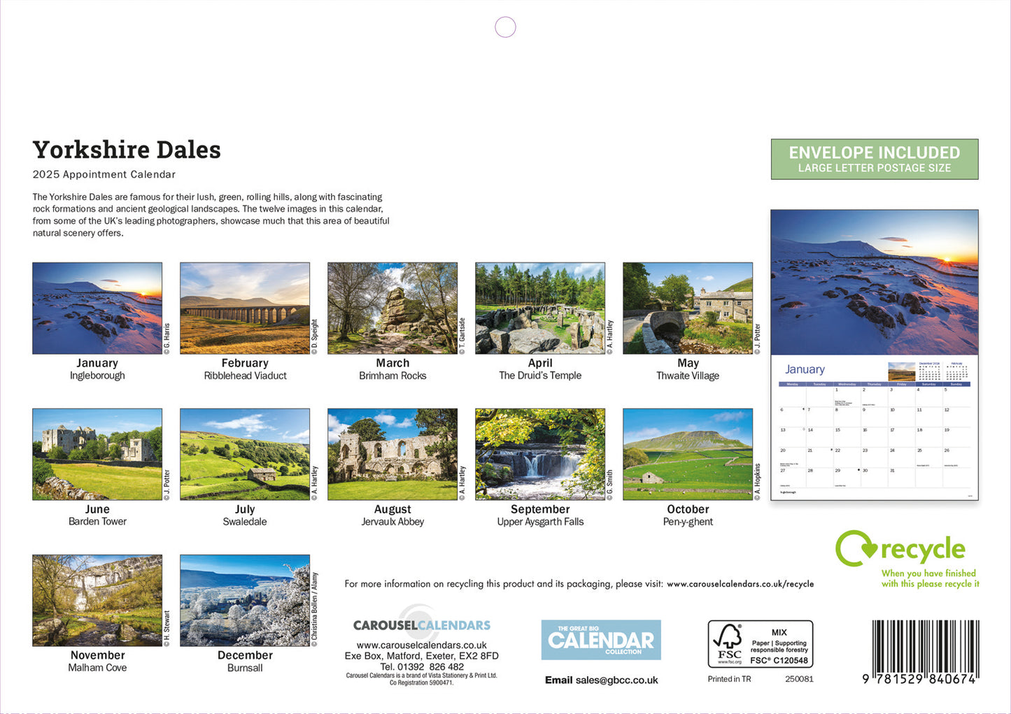 Yorkshire Dales A4 Calendar  2025